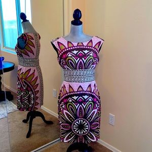Nicole by Nicole Miller unique dress-great condition. Size 6. Pink/grn/brown.